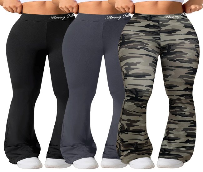 [Stretchy Athletic Leggings] 3pcs Stretchy Athletic Leggings - Breathable Polyester Blend, Machine Washable - Perfect for Fitness & Training