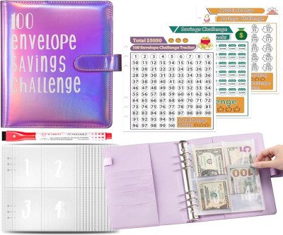 [100 Envelopes Budget Planner Binder] 2023 A5 Budget Planner Binder with 100 Cash Envelopes - Money Saving Challenge Notebook to Save $5,050, New Budget Book, Savings Challenges