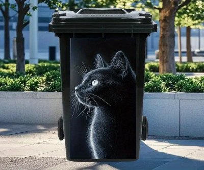 1pc Black Cat Silhouette Trash Can Sticker with Glowing Eyes - Waterproof PVC Decorative Art for Kitchen, Walls, and Garbage Cans, 37.01x81.99 cm, Mysterious Animal Theme, Durable Outdoor Decoration