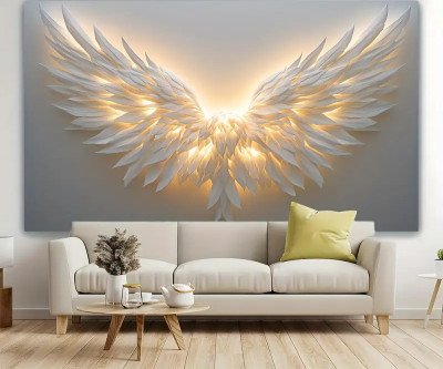 1pc Glam Style Angel Wings Wall Sculpture Backdrop, White Polyester Decor for Photography, Living Room, and Room Decor, General Fit, No Electricity or Feathers Required