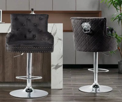 1pc Luxury Bar Stool Dining Chairs Swivel Bar Stools Velvet Upholstered Lion Knocker For Home, Bar Table