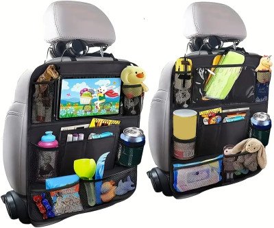 2 Packs Of Car Rear Seat Storage Bags With 25.4cm Tablet Holder + 9 Storage Bags Seat Back Protector Toy Bottle Kick Mat Book Drinks, Car Universal Travel Accessories