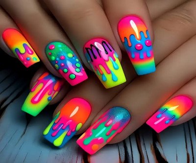 24pcs Set - Bright Pink & Colorful Ballet Coffin-Shaped Nail Stickers | Glossy, Full Coverage, DIY Manicure for Women