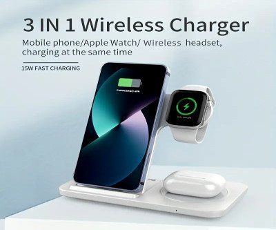 3-in-1 Fast Wireless Charger Stand for iPhone, Apple Watch, and AirPods - Compatible with iPhone 14/13/12/11 Pro MINI MAX XS 8 Plus, Apple Watch Series 8/7/6/SE/5/4/3/2, and AirPods 3/2/Pro - Perfect for Home and Office Use - Great Gift Idea