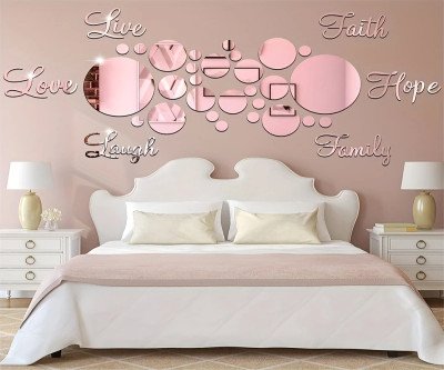 32pcs Acrylic Mirror Wall Stickers, Rose Golden Love Hope Family Themed Hanging Wall Decor, Space Orientation, with No Electricity Needed, for Living Room, Bedroom, School, Dorm, Indoor Use, Modern Fashion Decorative Gift