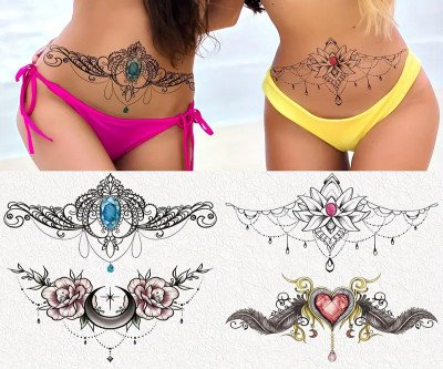 6 Sheets Large Fake Tattoos Temporary Realistic for Women Adult, Colorful Long Lasting Temporary Tattoos for Women, Temporary Tattoo Stickers on Body Waist Neck, Body Art Decorations, Big Size Sexy Tattoo Sticker