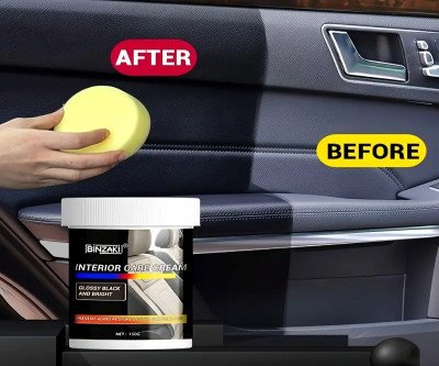 BINZI Interior Car Refurbishment Cream - 100ml Glossy Black & Red Plastic Parts Cleaner, Dashboard Wax, Seat Restoration, Tire Shine, Before-and-After Results Shown for Car Interior