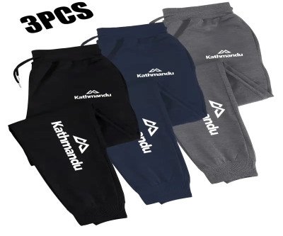 [Casual Joggers] 3pcs Men's Katmandu Print Joggers | Casual Athletic Sweatpants with Elastic Waistband, Drawstring, and Cuffed Ankles, Polyester, Machine Washable