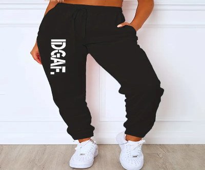 Cozy Fleece-Lined Women's Joggers with Geometric Print - Casual Drawstring Sweatpants, Machine Washable