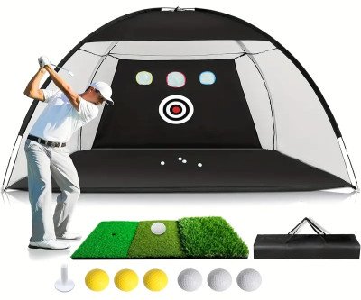 Durable Golf Net] SIDIANBAN Durable 2Mx3m Golf Practice Net with Hitting Mat, 10 Colorful Balls, 7 Tees, 2 Rubber Tees & Carry Bag | All-in-One Backyard Driving Range for Chipping and Hitting Training, Golf Training Aid