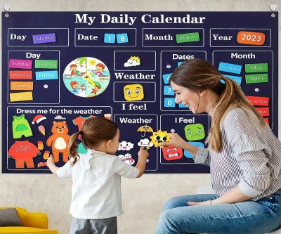 Essential Circle Time Learning Center - My First Daily Calendar with Week Chart for Youngsters, Blue PVC Educational Toy