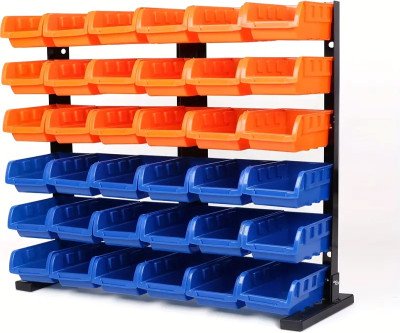 HORUSDY Parts Storage Bin Rack System, Nail Screw Organizer Shelving Garage Workshop Tool Storage, Wall Mounted/ Free Stand With Rack