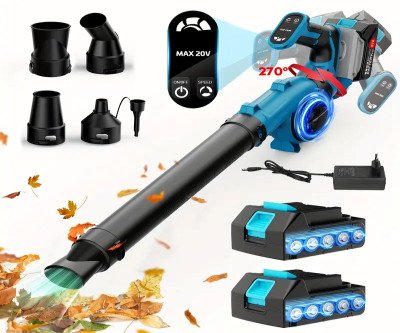 Leaf Blower plus vacuum Cordless - 21V Electric Cordless Leaf Blower with 2 Batteries And Charger, Lightweight, 2 Speed Mode, 2.0Ah Lightweight Battery Powered Leaf Blowers for Lawn Care, Patio, Blowing Leaves