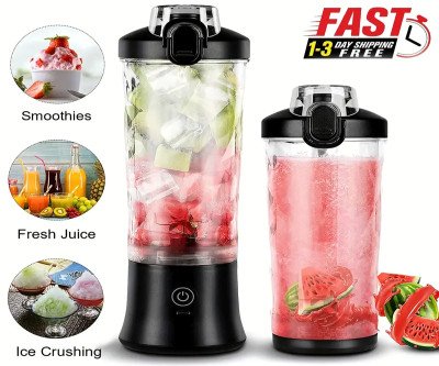 Local warehousePortable Blender, USB Charging, Personal Blender, Juicer, for Smoothies and Milkshakes, 20oz Mini Fruit Blender Cup with Six Blades Black/White