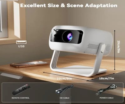 Local warehouse[Wireless Freedom] Portable 4K WiFi Projector, 12000 Lumens, Full HD 1080P, Dual Band 5G WiFi, 360° Rotatable Stand, Electric Focus, Wireless Connectivity for Home Cinema, Gaming, and Outdoor Movie Nights