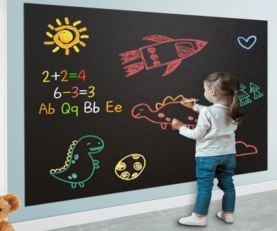 One roll of self-adhesive vinyl removable chalkboard wallpaper, five colored chalks, durable dry erase wallpaper message board for office, school, home