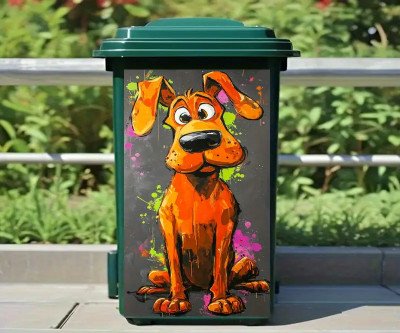 pc Trash Can Sticker, 37.01 x 81.99 cm, Abstract Graffiti Style Funny Dog Illustration in Bold Colors, Waterproof Trash Bin Sticker for Wall and Kitchen Decor