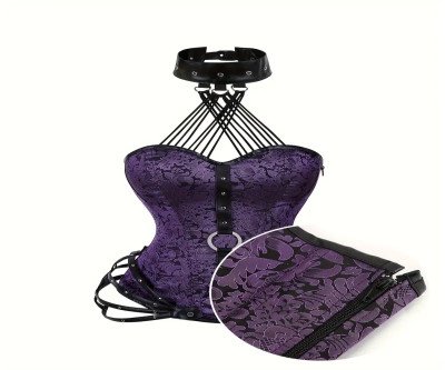[Steampunk Corset Bustier] Purple Steampunk Corset Bustier - Elegant Gothic Style Lace-Up, Side Zipper, Polyester & Elastane Blend - Hand Washable Vintage-Inspired Lingerie 