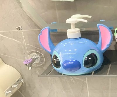 Stitch-Themed Large Head Bottle with Cute Ears - Plastic, Empty Shower Gel or Shampoo Dispenser, Ideal for Birthdays & Easter Parties, Festive Bathroom Accessory|Playful Design|Plastic Dispenser