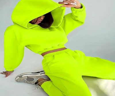 Stretchy Polyester Blend Women's Casual Hoodie & Jogger Set - Solid Color, Machine Washable - Perfect for Fall/Winter