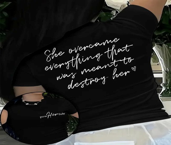 Women'S Casual Black T-Shirt with Inspirational Quote 
