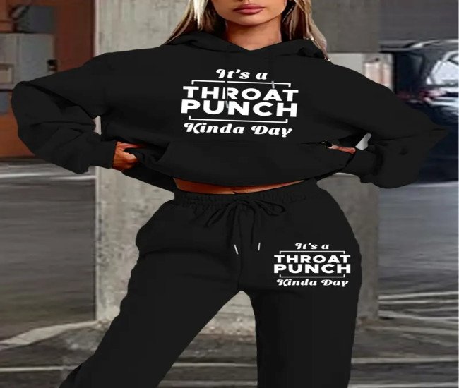 Women's Casual Hoodie & Jogger Set - Geometric Print, Long Sleeve with Pockets, Polyester Blend, Machine Washable - Perfect for Fall/Winter