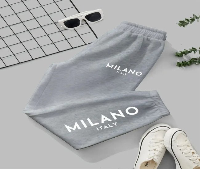 Women's Milano Italy Graphic Print Jogger Pants - Relaxed Fit Elastic Waist Casual Sweatpants, Light Grey All-Season Comfort, Machine Washable Streetwear Essentials, Jogging Pants, Casual Attire, Trendy Jogger Style, Comfortable Joggers